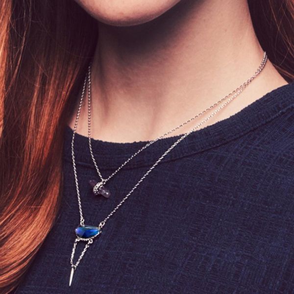 

pendant necklaces bulk price blue resin natural stone long two layer necklace 2021 wholesale detachable trendy bijoux jewelry, Silver