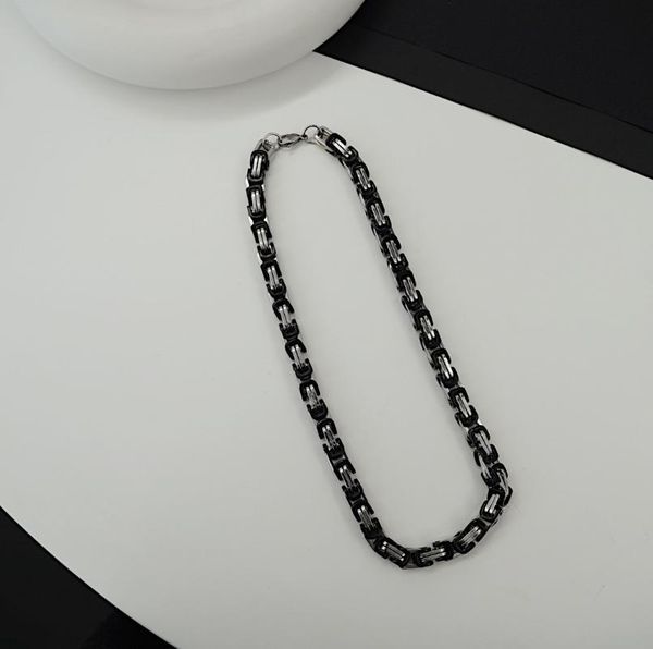 

chains fashion style stainless steel square buckle necklace imperial chain titanium black, Silver