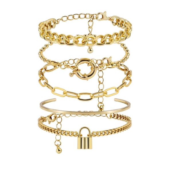 

link, chain european and american punk hip hop style lock clasp bracelet, Black