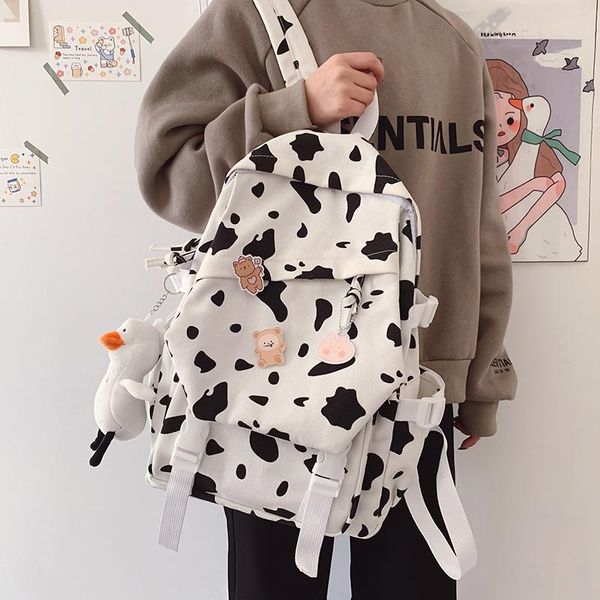 

enopella canvas women backpack bagpack cute for teenage girl travel student mochila kawaii cow grain college school bag