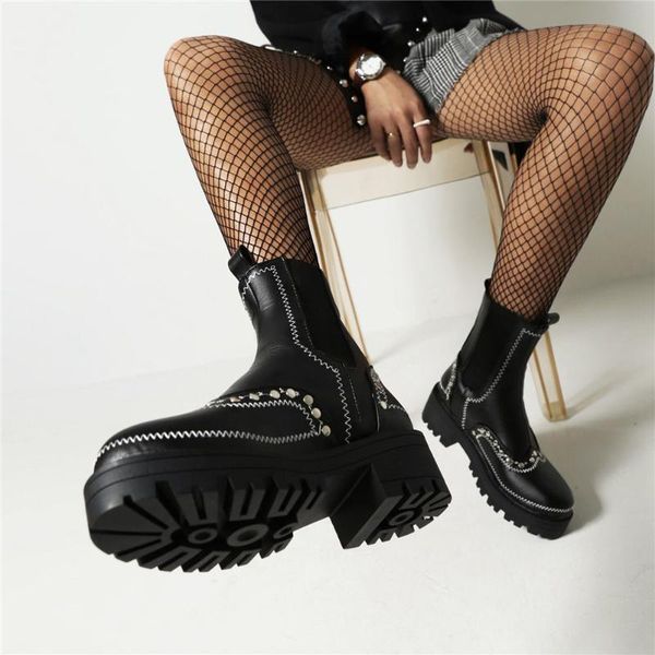 

boots sarairis fashion platform square heel slip-on concise women shoes great quality comfy big size 43, Black