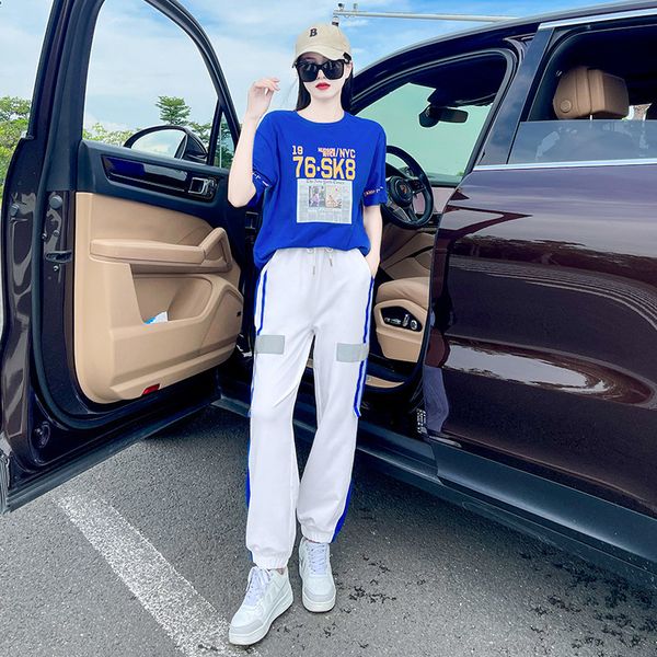 

tracksuits fashion sport suit short sleeve sports 2021 summer women's fried street net red temperament leisure two piece set, Gray