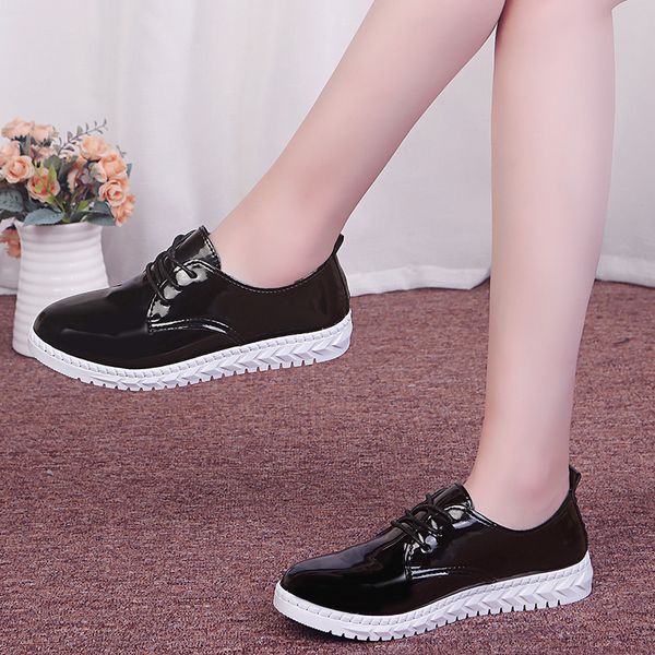 

fashion lace up sneakers women shoes woman patent leather plus size casual shoes woman platform ladies shoes sapato feminino a3t, Black