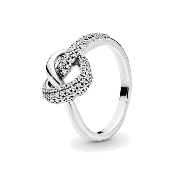 Изысканные ювелирные изделия Аутентичные стерлингового серебра 925 пробы Кольцо Fit Pandora Charm Knotted Heart Engagement DIY Обручальные кольца
