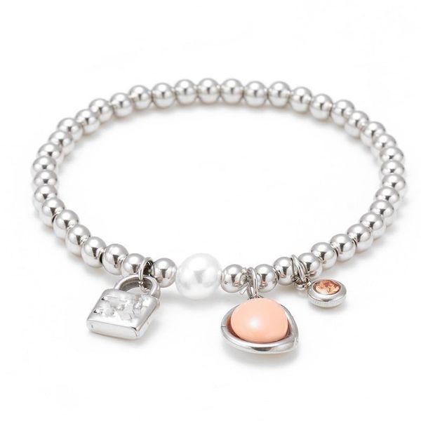 

charm bracelets fashion women men silver color stainless steel blue pink green stone lock key un 50 ball bead bracelet span jewelry, Golden;silver