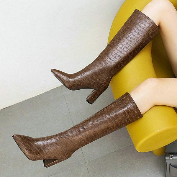 

boots autumn winter women high heeled pointed toe square roots ladies knight over-wear black white bottes