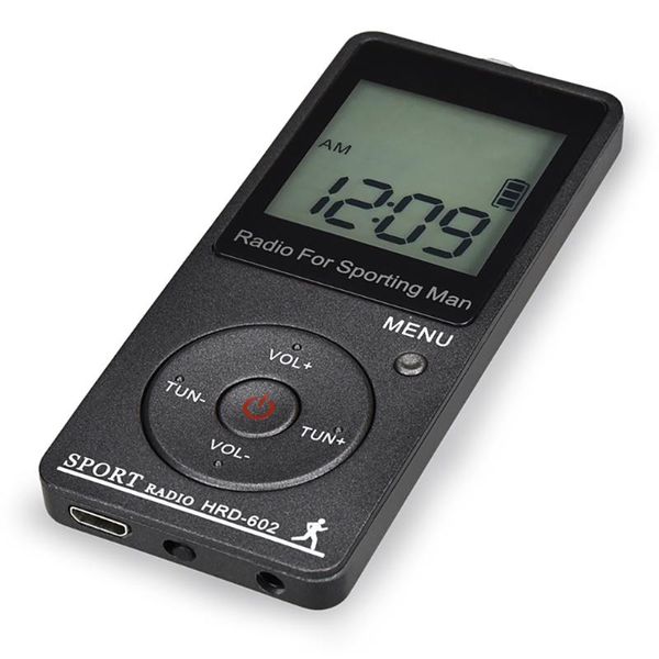 

outdoor fitness equipment lcd display radio adjustable mini fm am airplane band receive screen lock button headset step-counting