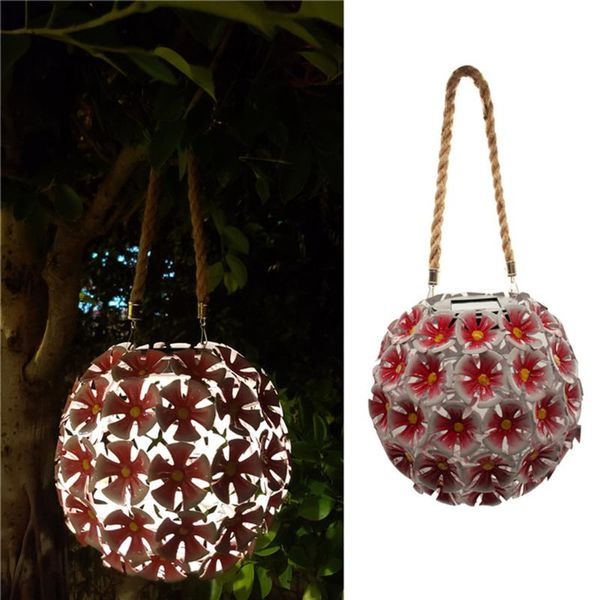 

solar lamps metal led light flower ball lantern hanging lamp outdoor garden decoration multifunction chandelier
