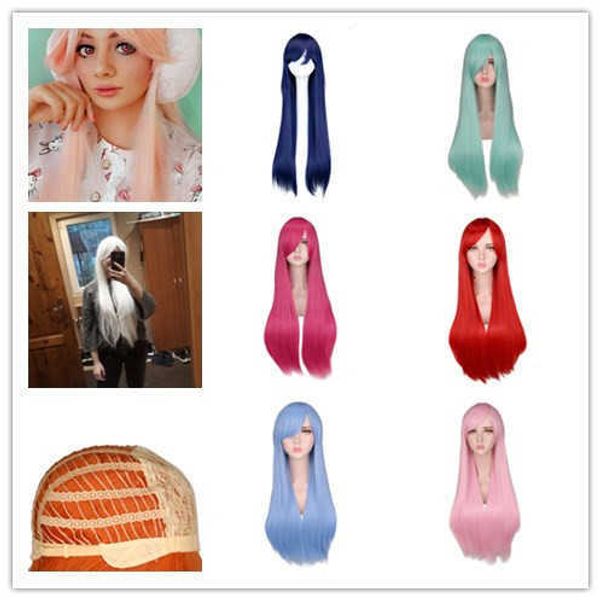 

long straight hair selling color animation cosplay wig tape net dumb overseas, Black