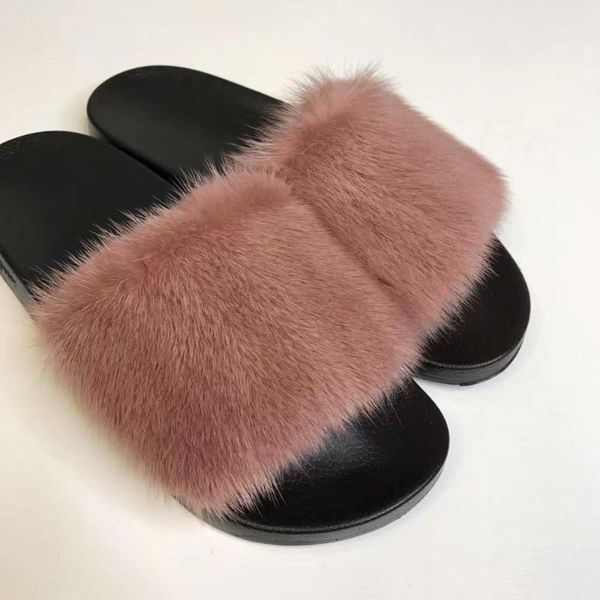 

slippers fashion fur women casual flats summer slides, Black