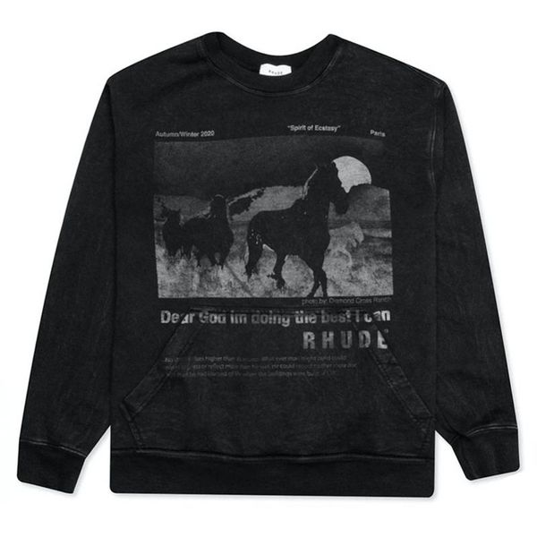 

men's hoodies & sweatshirts 2021fw women men 1:1 pony slogan print vintage washed terry cloth pullovers, Black