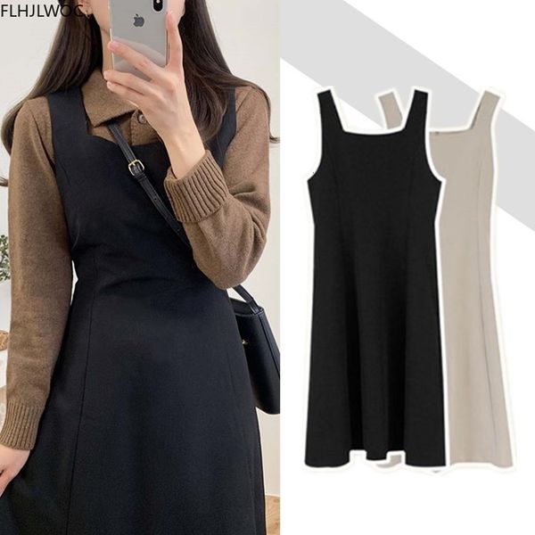 

casual dresses chic vestidos s year date girl women cute sweet preppy style solid japan design retro vintage long black o2832 pvgi, Black;gray