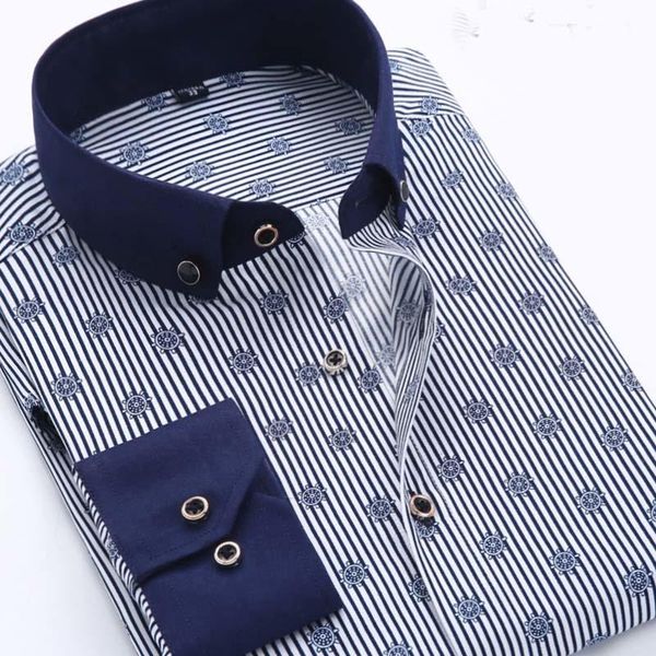 

men's casual shirts trendy polka dot floral printed dress spring men shirt long sleeve brand button up formal business, White;black
