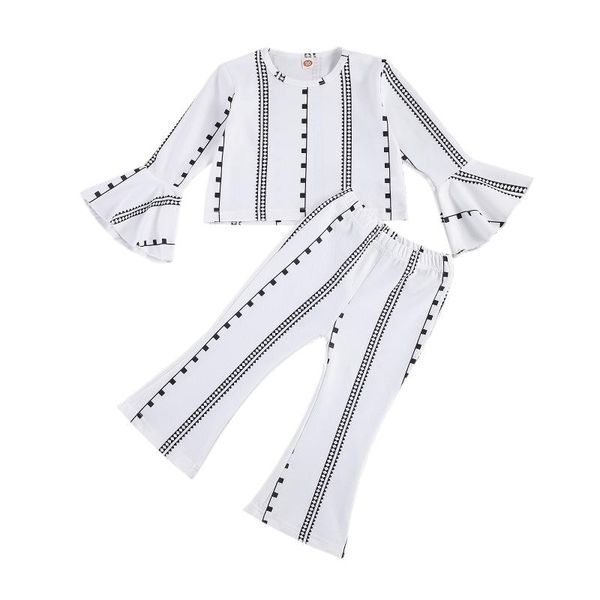 

clothing sets kids baby girl 2pcs suit clothes set toddler trumpet long sleeve crew neck pullover striped stretch flared trousers fall, White