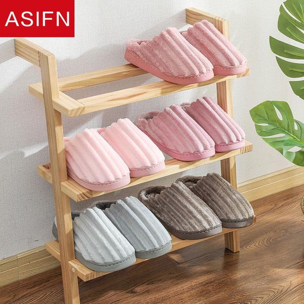 

winter slippers with fur women men cotton mules ladies house indoor soft bottom non-slip home warm female, Black