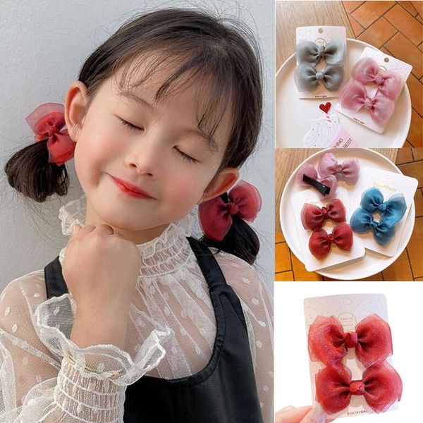

hair accessories 2/4/6pcs/set chiffon bow clip for girls sweet kids hairpin handmade cloth barrettes, Slivery;white