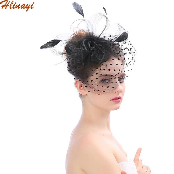 

stingy brim hats hlinayi 2021 bridal headdress feather veil hair clip small hat gauze bow, Blue;gray