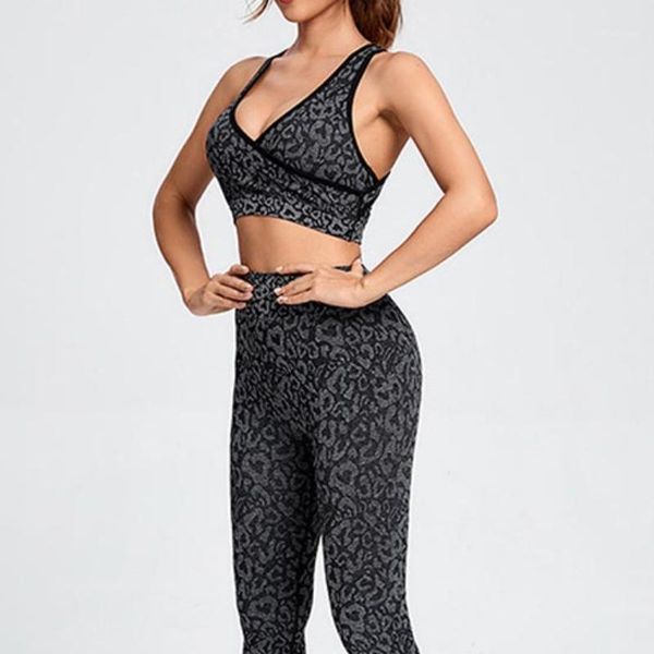 

yoga outfit seamless set women sports clothes leopard gym workout vest suit running wear clothing bra and leggings