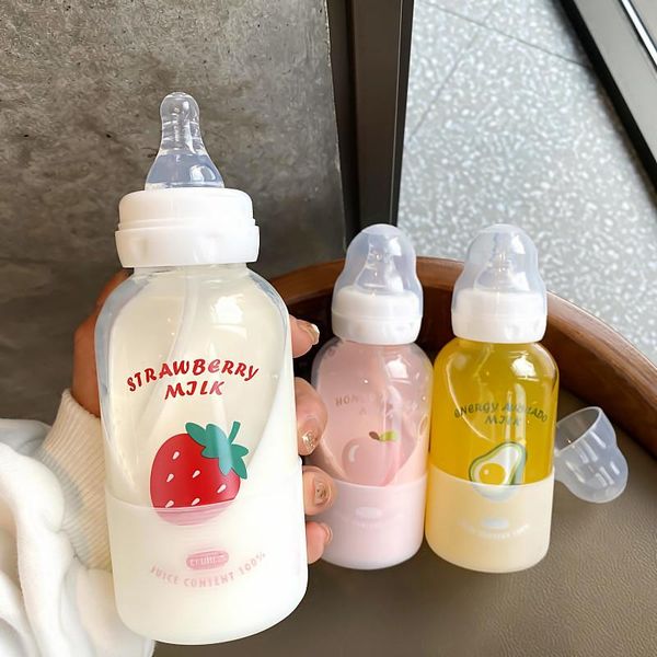 

wine glasses 300ml cute cartoon fruit glass kids pacifier bottle water straw cup suitable for children christmas year gift