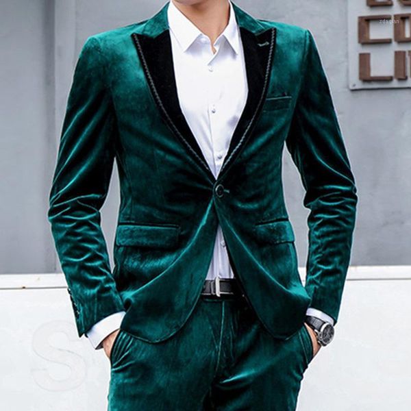 

mens velvet suit one buttons slim british blazers lapel collar fit business luxury 4colors 2021 men's suits &, White;black