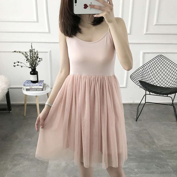 

women's tracksuits tracksuitsmedium and short two-layer mesh suspender shawl skirt high waist modal loose lace base dress 79dr, Gray