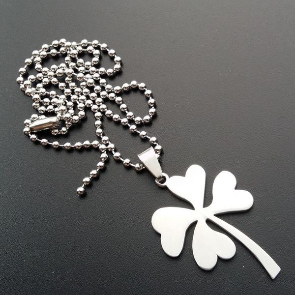 

pendant necklaces 10 stainless steel lucky love heart four-leaf clover petal flower grass plant amulet round multiple lovers necklace jewelr, Silver