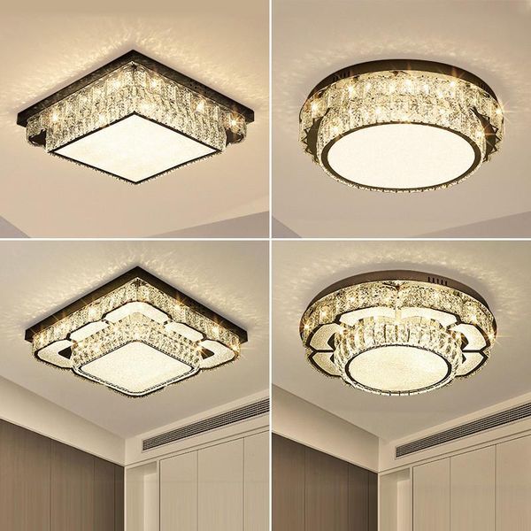 

ceiling lights modern bedroom luxury led dimmable chrome lumianrias foyer k9 crystals mounted lamp fixtures
