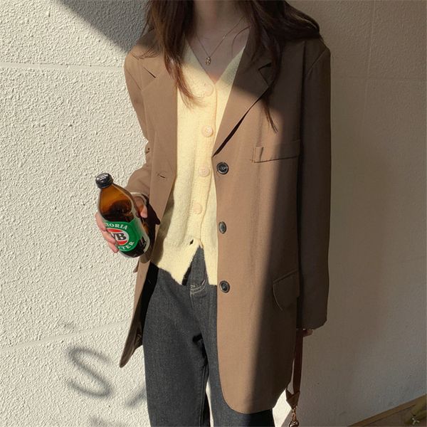 

autumn blazers women vintage formal blazer loose elegant ol single-breasted casual suit collar jacket female 210421, White;black