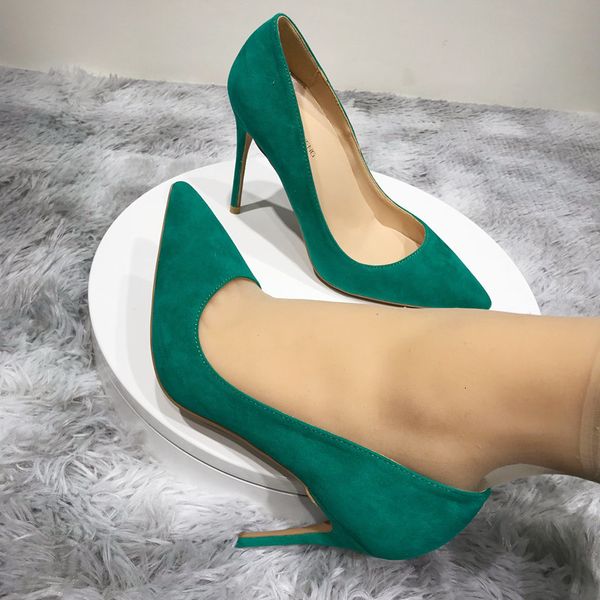 

dress shoes tikicup women solid green flock pointed toe high heels chic wedding ladies sythenic suede fashion designer stiletto pu, Black