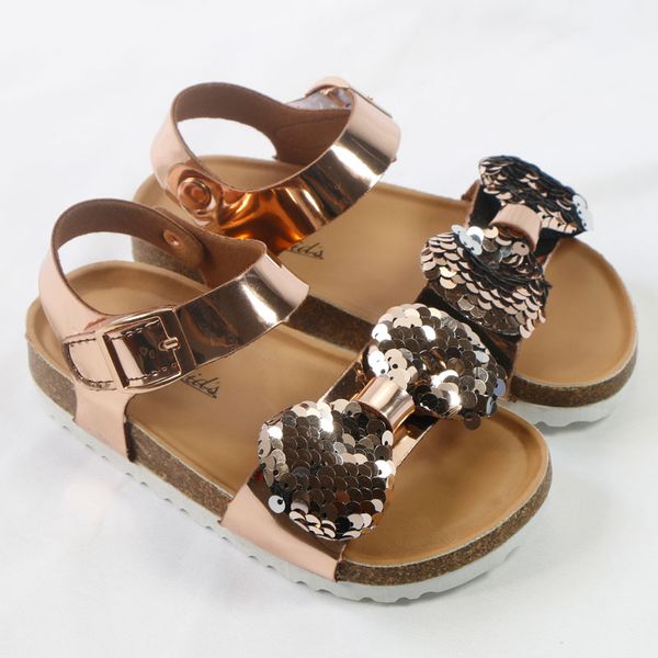 

summer kids shoes corks 2021 fashion leathers sweet children sandals for girls toddler baby breathable bow shoes glitter, Black;red