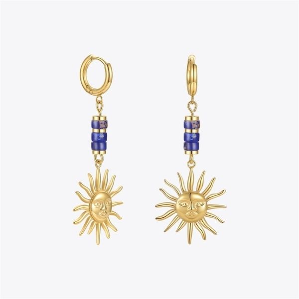 

enfashion star drop earring set gold color sun earrings for women stainless steel fashion jewelry lock kolczyki gifts wholesale 220210, Silver