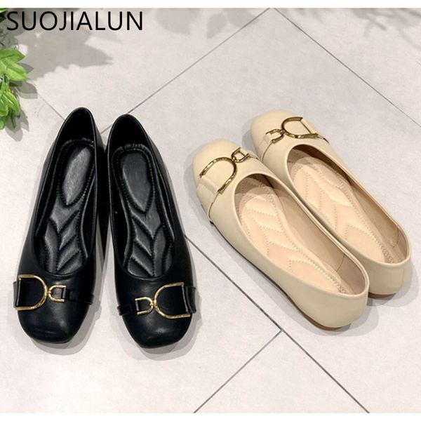 

suojialun fashion flat shoes women spring autumn new round toe ballet flats slip on pu leathe casual loafers female shoes c0330, Black