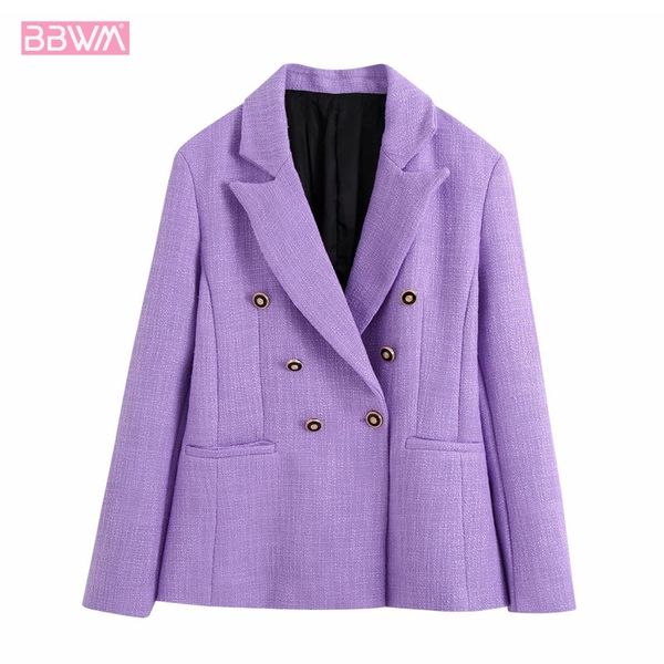 

double breasted lapel long sleeve fashion professional chic women's jacket korean style simple purple female coat 210507, Black;brown