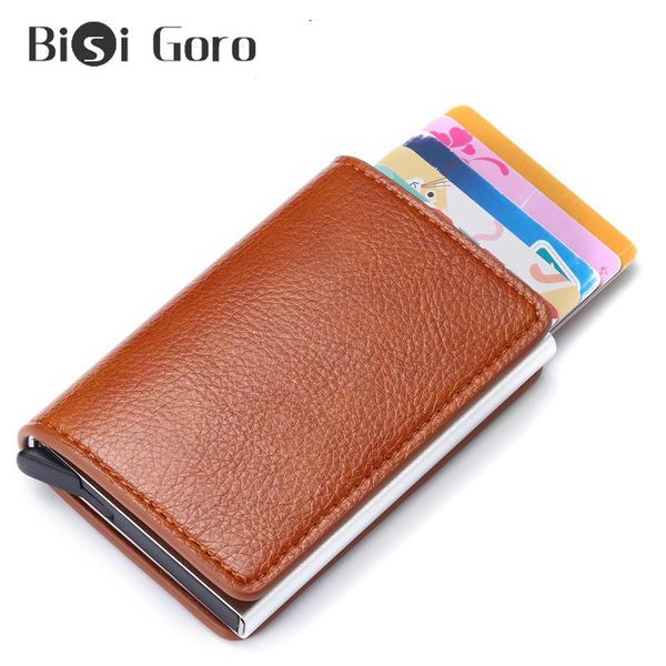 

card holders bisi goro business id case men fashion automatic rfid holder aluminium bank wallets, Brown;gray