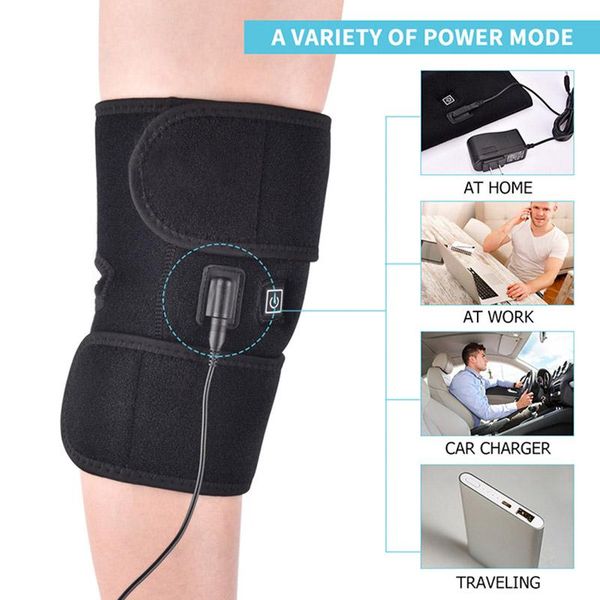 

elbow & knee pads electric heated pad arthritis pain relief warm therapy legs wrap support brace drop, Black;gray