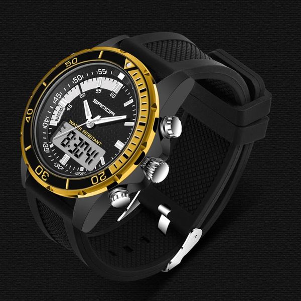

wristwatches mens watches sports chronograph waterproof watch men led display digital analog quartz rubber strap montre homme, Slivery;brown