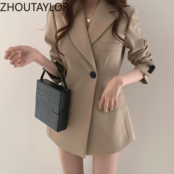 

women's suits & blazers zhoutaylor blazer women office lady button full sleeve coats female single breasted notched collar slim autumn, White;black