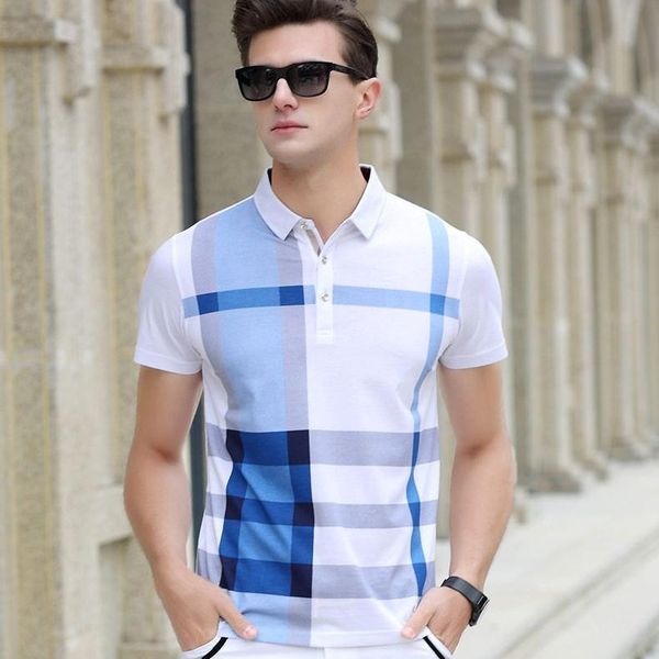 

men's polos 2021 arrival brand clothing shirt man cotton short sleeve plaid breathable business casual homme camisa plus size xxxl, White;black