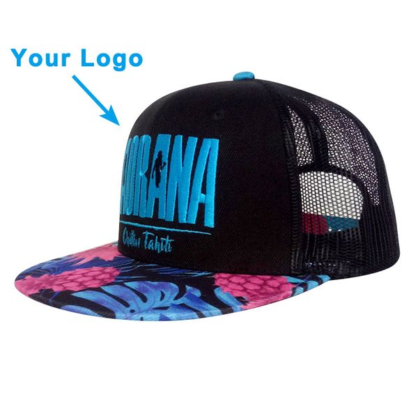 

flat visor ladies 3d printing sizable custommade trucker hat snapback closer custom baseball style custom cap with mesh on the back, Blue;gray