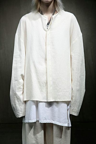 

men's casual shirts collarless loose fashion cotton long sleeve shirt spring and autumn large size couple's top, White;black