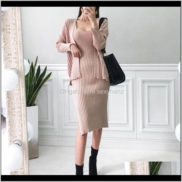 

sets clothing apparel drop delivery 2021 winter womens casual long sleeved cardigan suspenders sweater vest two piece runway dre, White