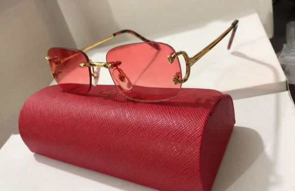 

red fashion sport sunglasses for men 2020 buffalo horn glasses men women rimless sun glasses silver gold metal frame eyewear lunettes, White;black