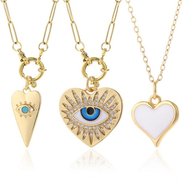 

pendant necklaces cute red heart woman's greek turkish evil blue eye necklace for women stainless steel collars gold link chain choker, Silver