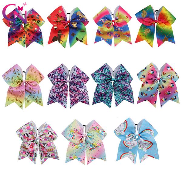 

cn 11pcs/lot 7" unicorn cheer with rubber band for girls kids handmade mermaid cheerleading bows hair accessories, Pink