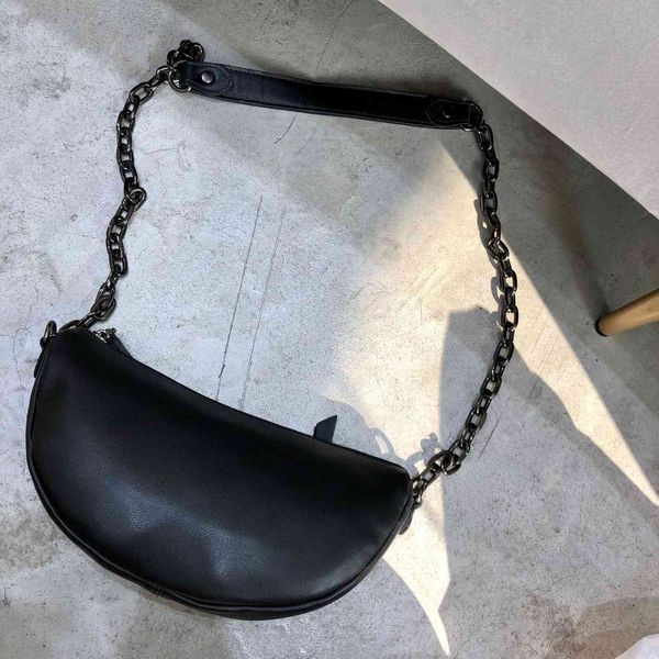 

leather head leather single shoulder crossbody bag armpit adjustable length chain women's style crescent bag black friday 0qp3