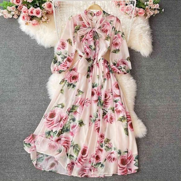 

summer casual short pullover chiffon women dresses floral print v neck a line high waist mid calf, Black;gray