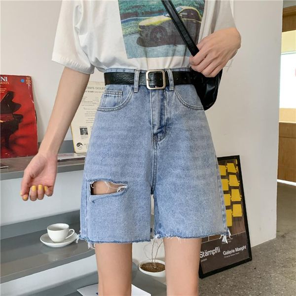 

women's jeans women high waist denim shorts ripped hole jean biker summer oversize blue korean fashion midi