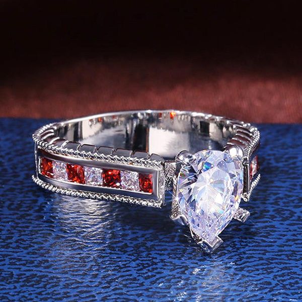 

wedding rings luxury oval zircon for women red rhinestone ring female fashion vintage big rigs ladies jewelry finger party, Slivery;golden