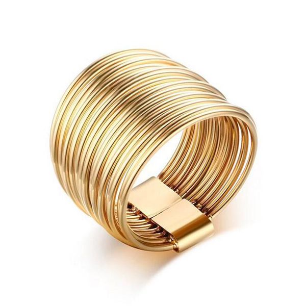 

cluster rings women gold-color ring unique design multi row quality stainless steel fashion for girls, Golden;silver