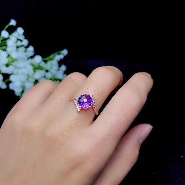 

cluster rings 100% natural and real amethyst wedding engagement for women 925 sterling silver, Golden;silver